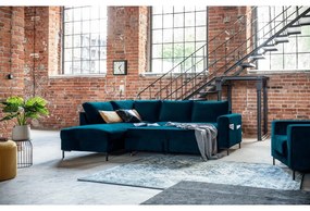 Turkusowy aksamitny rozkładany narożnik (lewostronny) Lofty Lilly – Miuform