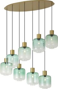 Lampa wisząca w stylu Hotel Chic mosiężna z niebiesko-zielonym szkłem 8-punktowa - Qara