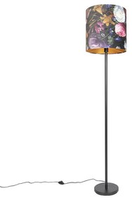 Romantyczna lampa stojąca czarna z kloszem w kwiaty 40 cm - Simplo klasyczny/Antyczny Oswietlenie wewnetrzne