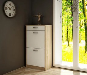 Wysoka Szafka Biały Na Buty Do Korytarza + Dąb Sonoma H4-D79