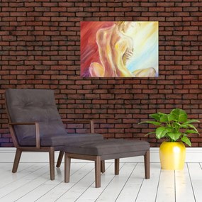 Obraz na szkle odpoczywającej kobiety, obraz olejny (70x50 cm)