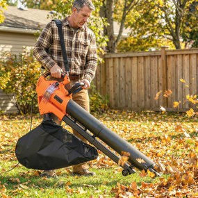 Outsunny Elektryczna dmuchawa i odkurzacz do liści 3000W 3 w 1 z workiem 40L, 4 kołami, regulowanym paskiem na ramię, pomarańczowy | Aosom PL