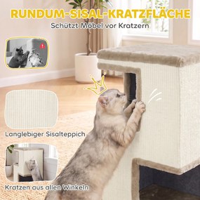 PawHut 3-poziomowa beczka do drapania do wnętrz, półzamknięta jaskinia dla kota z powierzchniami do drapania wokół, 2 legowiska | Aosom PL