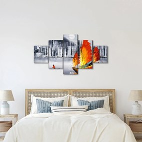 Obraz - Victoria Harbor, Hongkong, czarno-biały obraz olejny (125x70 cm)