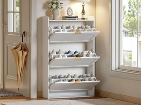 Szafa na buty 76x23x118cm - z 3 dużymi drzwiami przesuwnymi - biały