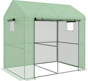 Outsunny Szklarnia foliowa szklarnia na wczesną uprawę, odporna na warunki atmosferyczne, z rolkowymi drzwiami, 200 x 200 x 140 cm, Zielony
