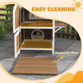 PawHut Zewnętrzna chatka dla kota z wodoodpornym dachem, oknem, balkonem, wymiennym dnem, na 2 poziomy, dla 1-2 kotów, Brąz