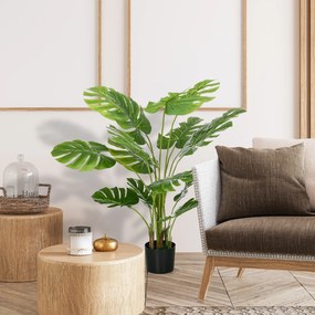 HOMCOM Sztuczna Roślina Monstera Deliciosa z Realistycznym Wyglądem, Doniczka i Cementowa Ziemia, 17,5 cm x 17,5 cm x 120 cm, Zielona