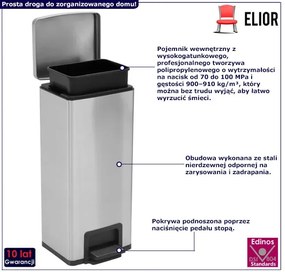 Srebrny bezdotykowy kosz na śmieci 30L W8-L04