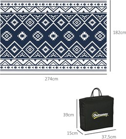 Outsunny Dywan zewnętrzny, Tarasowy dywan, odporny na warunki atmosferyczne, nowoczesny design, 182 cm x 274 cm x 0,3 cm, Czarno + Biały