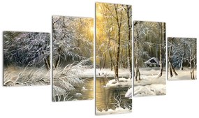 Obraz - Domek w lesie, obraz olejny (125x70 cm)