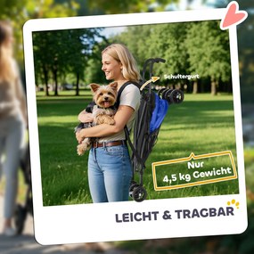 PawHut Wózek dla Zwierząt, Smycze Bezpieczeństwa, Okna z Siatki, 76Dł x 44Szer x 103Wys cm, Granatowy