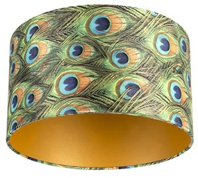 Abażur welurowy wzór pawia 35/35/20 ze złotym wnętrzem