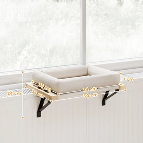 PawHut Domek dla kota z uchwytem na parapety i grzejniki, poduszka, drewniana rama, biały