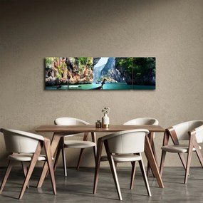 Obraz długiej łodzi na plaży (170x50 cm)