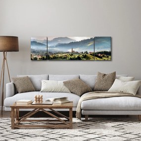 Obraz - wieś we mgle (170x50 cm)