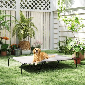 PawHut Leżanka dla psa Outdoor, Podwyższone legowisko dla dużych psów, z ramą stalową, oddychająca siatka, 152x94x23 cm, Beżowy | Aosom PL
