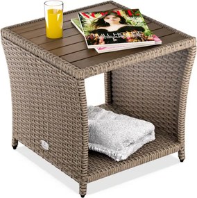 Polirattanowy stolik pomocniczy ROCCO z drewna akacjowego, 40x45x45cm, kremowy Casaria