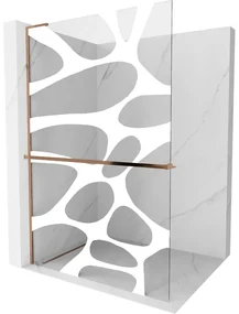 Mexen Kioto+ L ścianka prysznicowa z półką Walk-in 70 x 200 cm, biały wzór, różowe złoto - 800-070-123-60-97