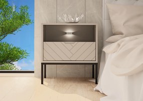 Szafka nocna w jodełkę z oświetleniem Aspen 04 cashmere/czarny