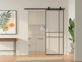 Drzwi przesuwne z systemem naściennym i asymetrycznym designem - aluminium i szkło hartowane - W204 x S83 cm - Czarne - SANIVA