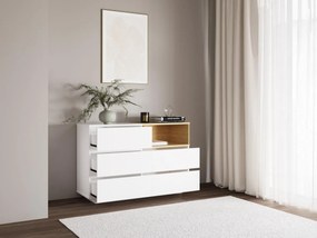 Komoda z 5 szufladami i 1 wnęką - Biały i naturalny - VYLARA