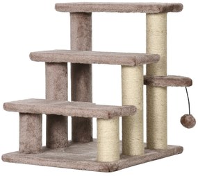 PawHut Drabinka dla Kotów z 3 Stopniami i Piłką, Do 5 kg, 45x40x48cm, Brązowa