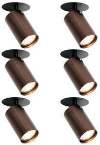 Zestaw 6 nowoczesnych reflektorów wpuszczanych Ciemny brąz GU10 50mm - Chels