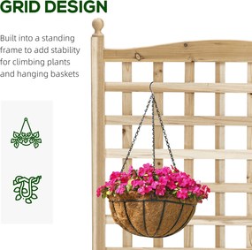 Outsunny Skrzynka Ogrodowa na Kwiaty z Kratką na Pnącza Drewniana Ławka Różana z Otworami Drenażowymi 64x28x120cm Naturalny Kolor | Aosom PL