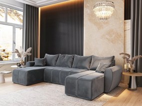 Masseno Narożnik MADISON z funkcją spania i pojemnikiem na pościel Narozniki U, Rozkładana sofa - Szary, PAROS 06