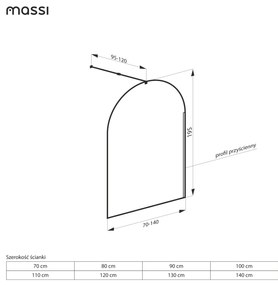 Ścianka prysznicowa WALK IN FIX przezroczysta półokrągła 8mm MOLIS CLEAR OVAL MASSI | rożne rozmiary : Kolor profili kabiny - złoty szczotkowany, Szerokość ścianki - 120 cm, Typ montażu - WALK in FIX (Do ściany)