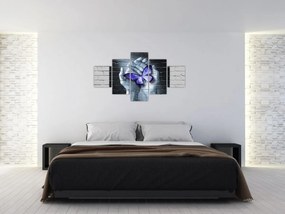 Obraz - Fioletowy motyl na ścianie (125x70 cm)