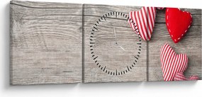 Obraz - Serca (z zegarem) (90x30 cm)