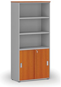 Szafa biurowa kombinowana PRIMO GRAY, drzwi przesuwne na 2 poziomach, 800 x 420 x 1781 mm, szary/wiśnia