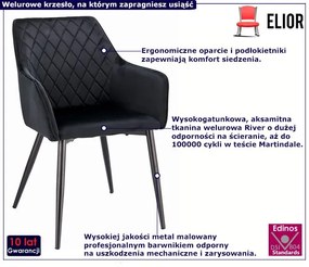 Czarne welurowe nowoczesne krzesło fotelowe - Enako