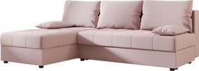 Rozkładana narożna sofa VENORIA SLIM 200x143 cm, pudroworóżowa, uniwersalna + 2 poduszki GRATIS