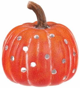 Świecznik Dynia z otworami pomarańczowy, ceramika, śr. 14 cm