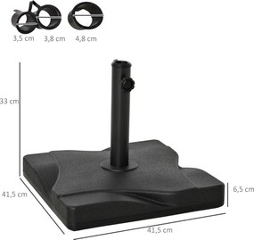 Outsunny Stabilna Podstawa Metalowa do Parasola, Pasuje do Rur Ø30mm Ø35mm Ø38mm, Czarna, 45x45x39cm | Aosom PL