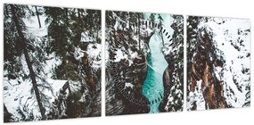 Obraz - górska rzeka zimą (z zegarem) (90x30 cm)