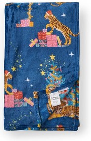 Niebieski koc ze świątecznym motywem z mikropluszu 130x170 cm Christmas Tiger – Catherine Lansfield