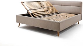 Beżowe tapicerowane łóżko dwuosobowe ze schowkiem ze stelażem 160x200 cm Lotte – Meise Möbel