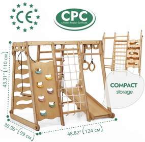 Drewniany plac zabaw dla dzieci 6w1: plac zabaw + zestaw huśtawek + zjeżdżalnia + lina + schody