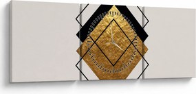 Obraz - Abstrakcja złoto-biała N⁰1 (z zegarem) (90x30 cm)