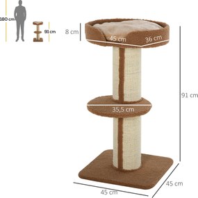 Drapak drzewko do zabawy dla kota pień sizalowy z platformą plusz jasnobrązowy | Aosom PL