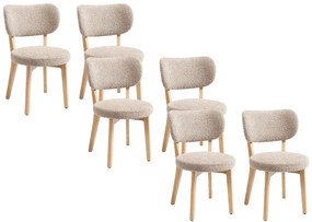 Zestaw 6 krzeseł z tkaniny z bukli i drewna kauczukowca - Taupe - TORIEL