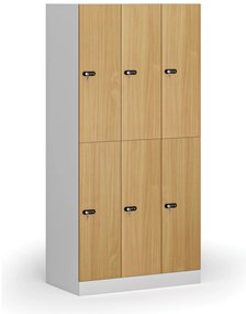 Szafka skrytkowa, 6 schowków, 1850 x 900 x 500 mm, demontaż, zamek mechaniczny z kodem, drzwi laminowane, buk