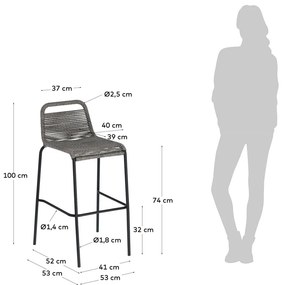 Szary hoker ze stalową konstrukcją Kave Home Glenville, wys. 74 cm