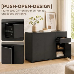 HOMCOM Sideboard Komoda, 2 szuflady, Push-Click, 117 cm x 36 cm x 74 cm, Czarny | Aosom PL