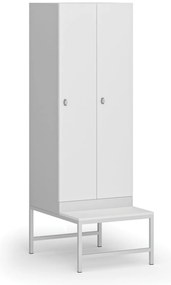 Szafka ubraniowa S1 z ławką, 2-drzwiowa, 1875 x 600 x 500/800 mm, zamek obrotowy, drzwi laminowane, biała