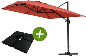 Parasol ogrodowy Sun 4" aluminiowy deptany - Prostokąt - 3 x 4 m - Czerwony - W komplecie balast